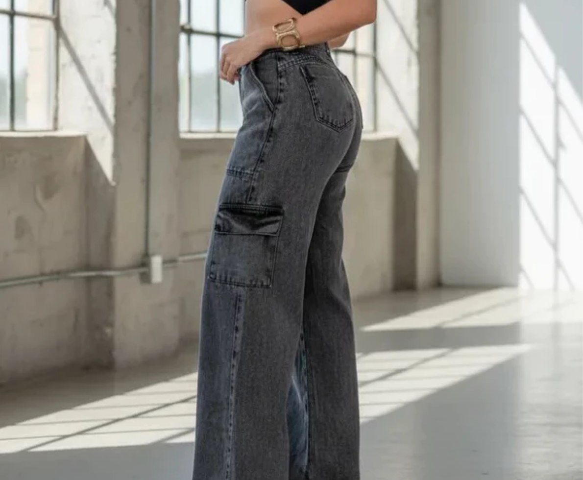 Calça Cargo Jeans Wide Leg