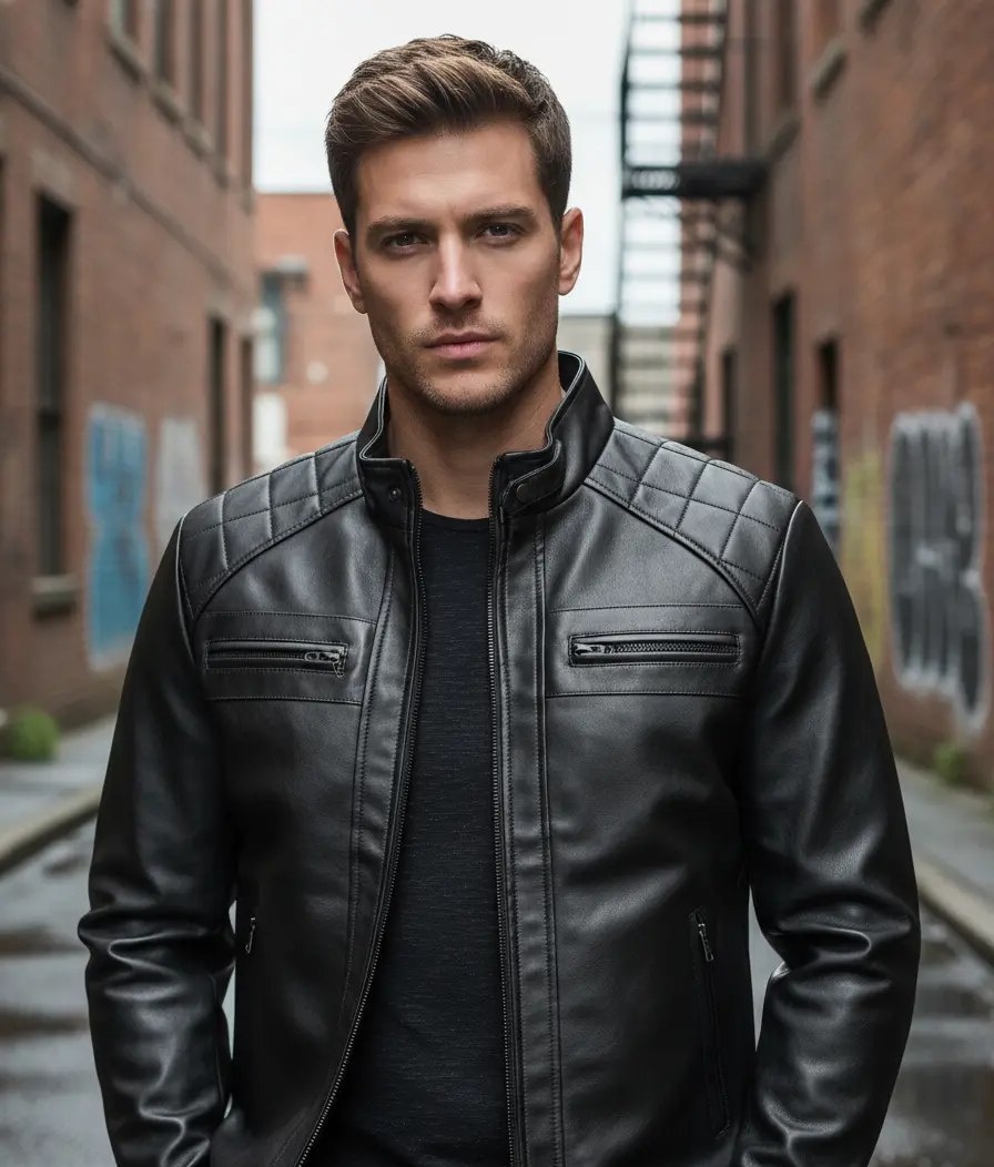 Casaco Couro Masculina Forrada Slim