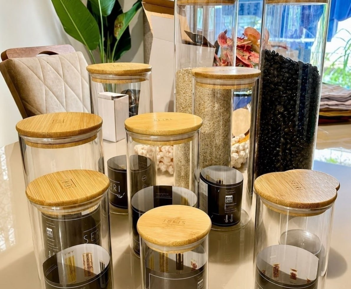 Kit 10 Potes Herméticos Vidro Tampa Bambu Seiri