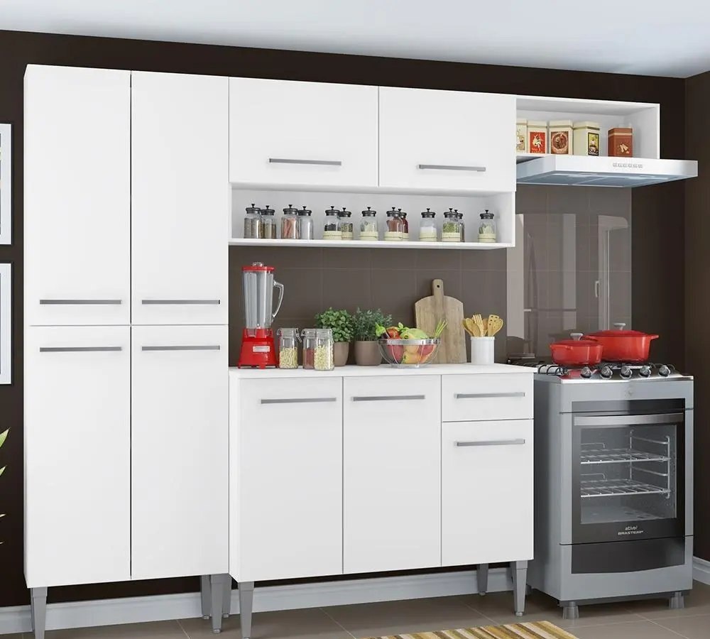 Madesa Emilly G2007009 armário de cozinha compacta completa top com armário e balcão cor branco