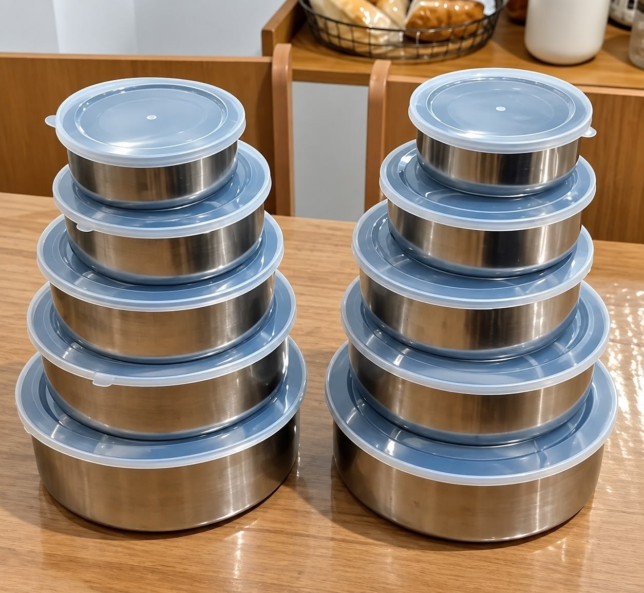 Jogo com 10 Potes Tigelas Em Inox Com Tampa