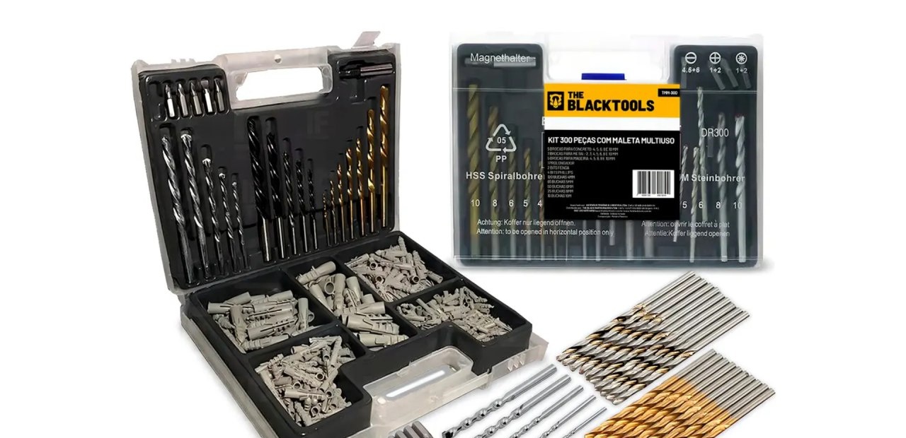 Jogo de Brocas Bits Buchas 300 Peças com Maleta The Black Tools