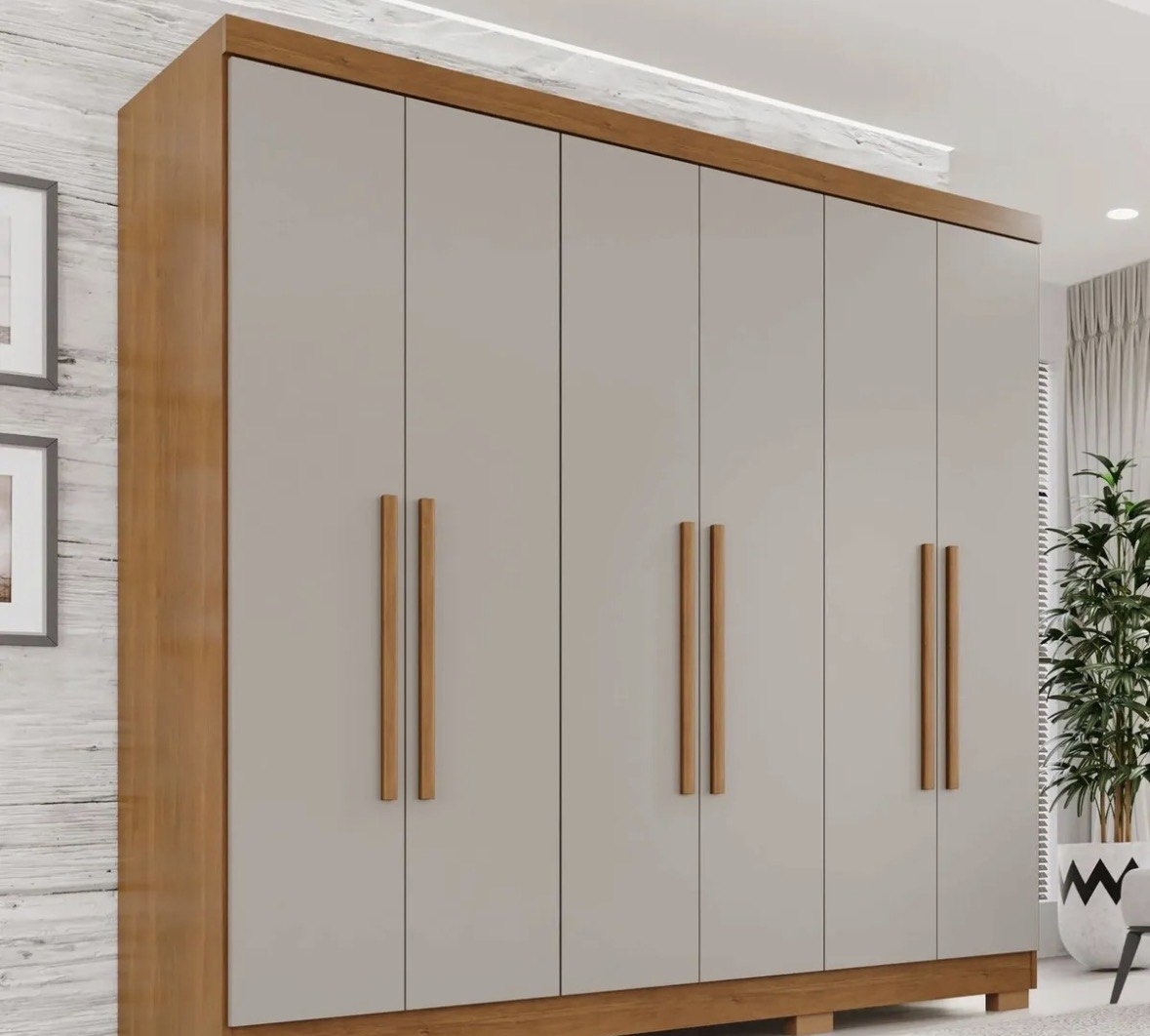 Guarda-roupa Casal 6 Portas 2 Gavetas França Espresso Móveis cor cinamomo off-white