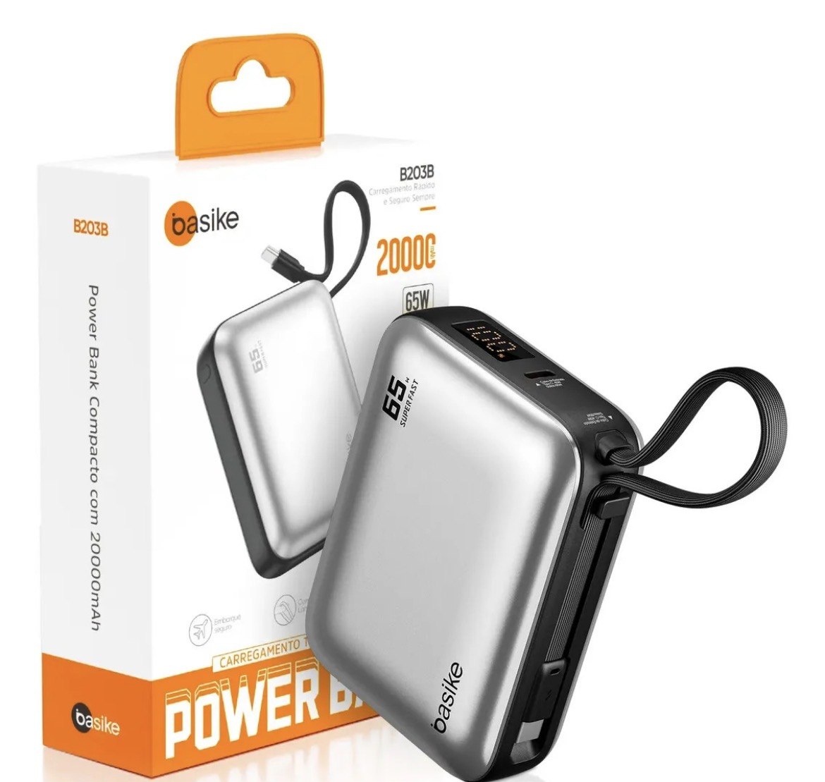 Power Bank Basike 20000mAh para Notebook e Celular com Cabo USB-C 65W