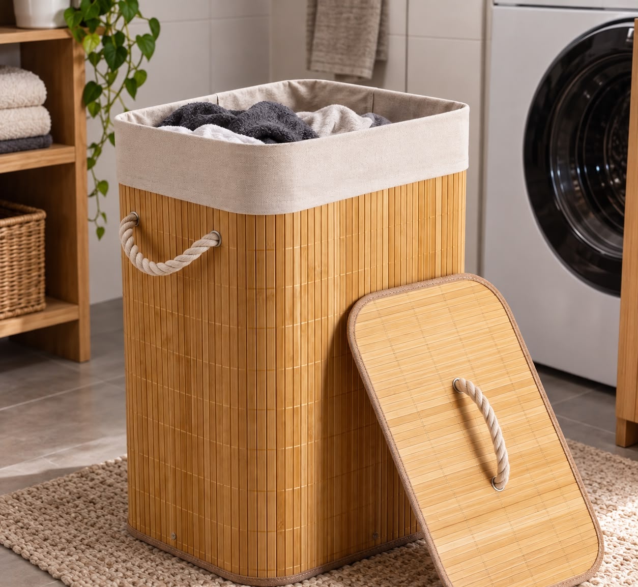 Cesto de Roupas De Bambu 70 Litros Yikasa