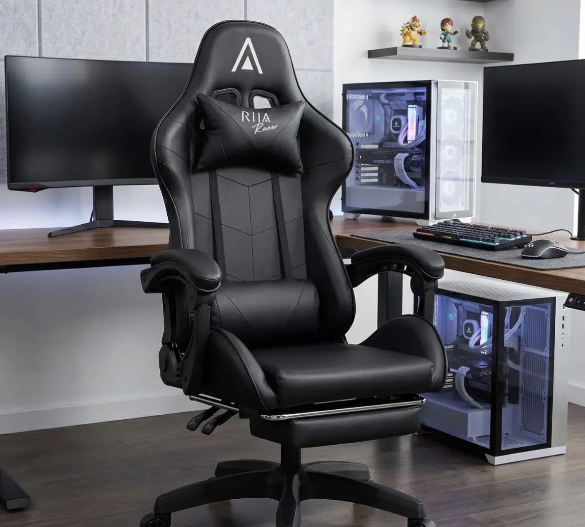 Cadeira de Escritório Gamer Alpha Racer Ergonômica Couro Sintético Reclinável Altura Ajustável com Apoio para Pés Preta Vincere Brasil