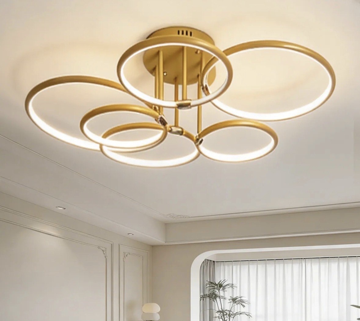 Luminária De Teto Dourada Lustre Para Sala E Quarto 6 Anéis