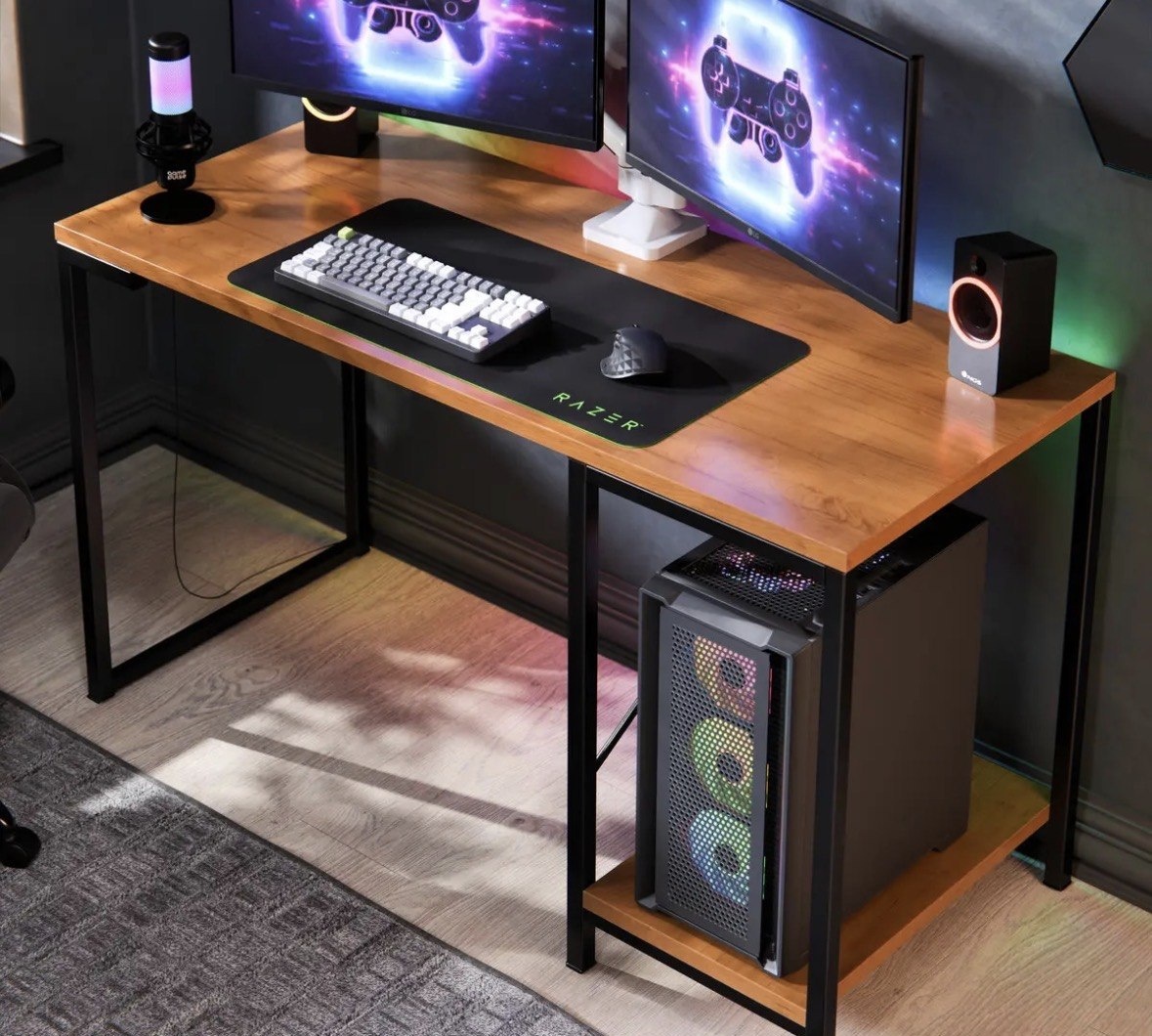 Escrivaninha Gamer Tokyo Mdf Mesa Para Computador Home Office E Estudos Com Suporte Para Cpu E Prateleira Lateral Estrutura Em Aço