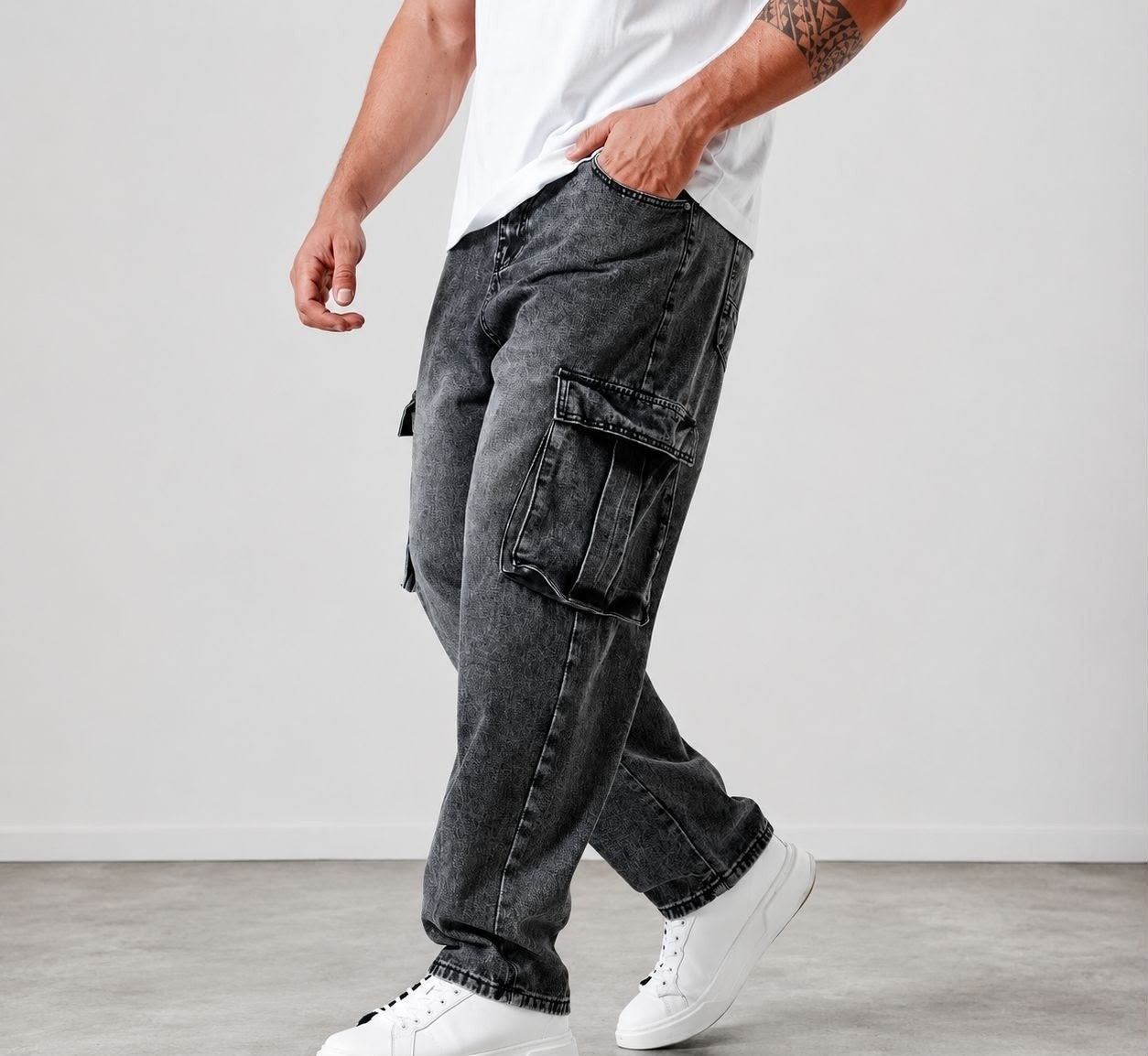 Calça Jeans Cargo Streetwear