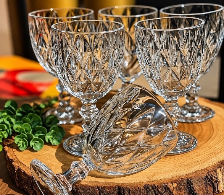 Jogo 6 Taças De Vidro Diamond Cristal 340ml