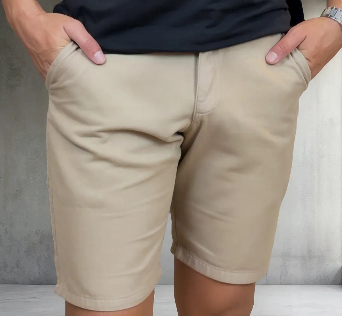 Bermuda Sarja Masculina Slim Chino Social Algodão 100 Vrn