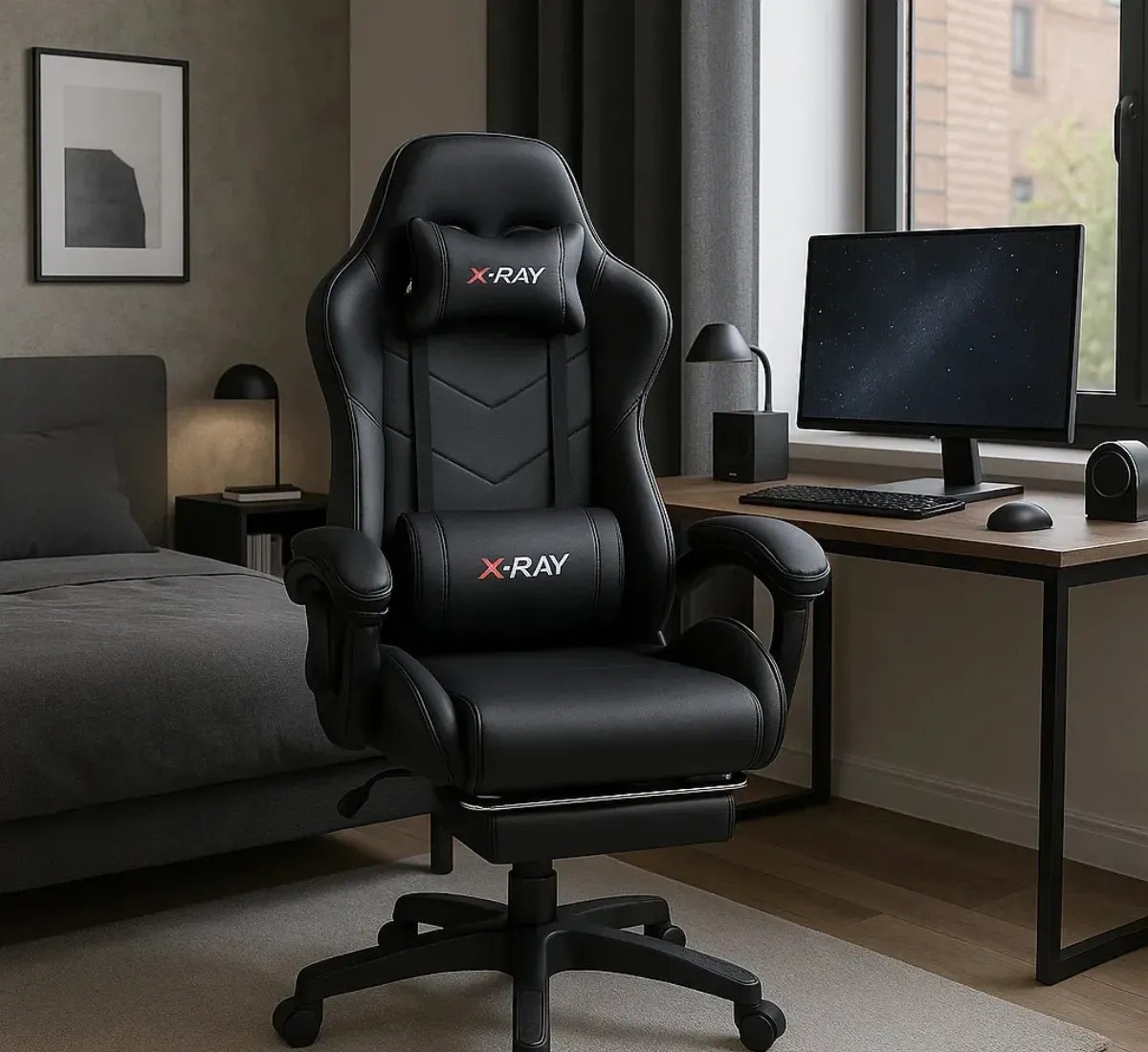 Cadeira Gamer Profissional Reclinável Apoio De Pés Cinza