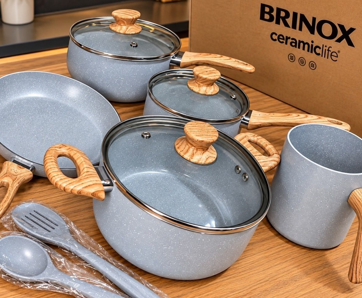 Jogo de Panelas Brinox Cerâmica 7 Peças Easy Gris