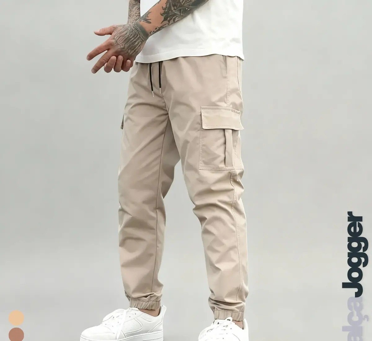 Calça Jogger Cargo Masculina Sarja Calca Streetwear Punho