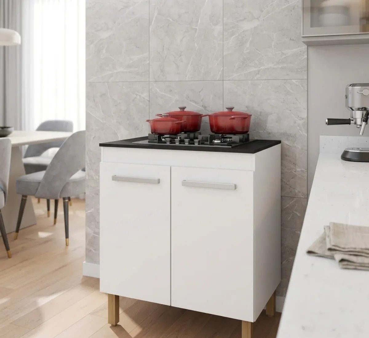 Balcão Gabinete P Cooktop 4 E 5 Bocas 2 Portas Cozinha Jade