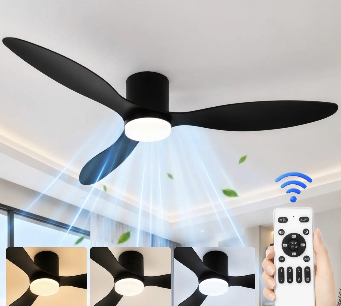 Ventilador De Teto 42 Silencioso Com Lâmpada Controle 3pás