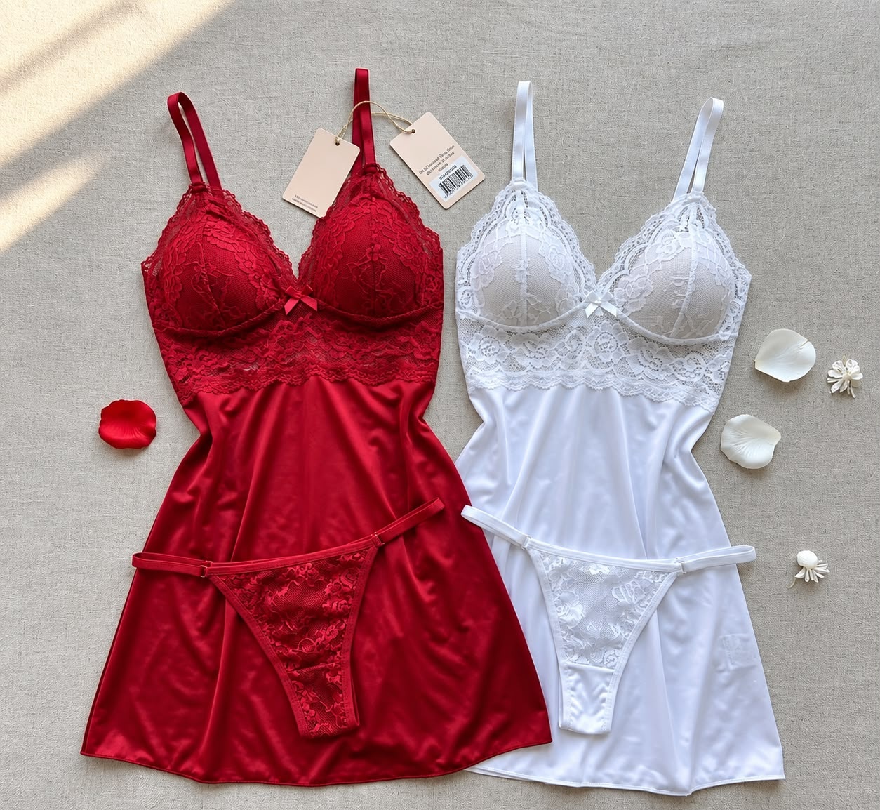 Kit 2 Camisola Sexy Sem Bojo com Calcinha Renda
