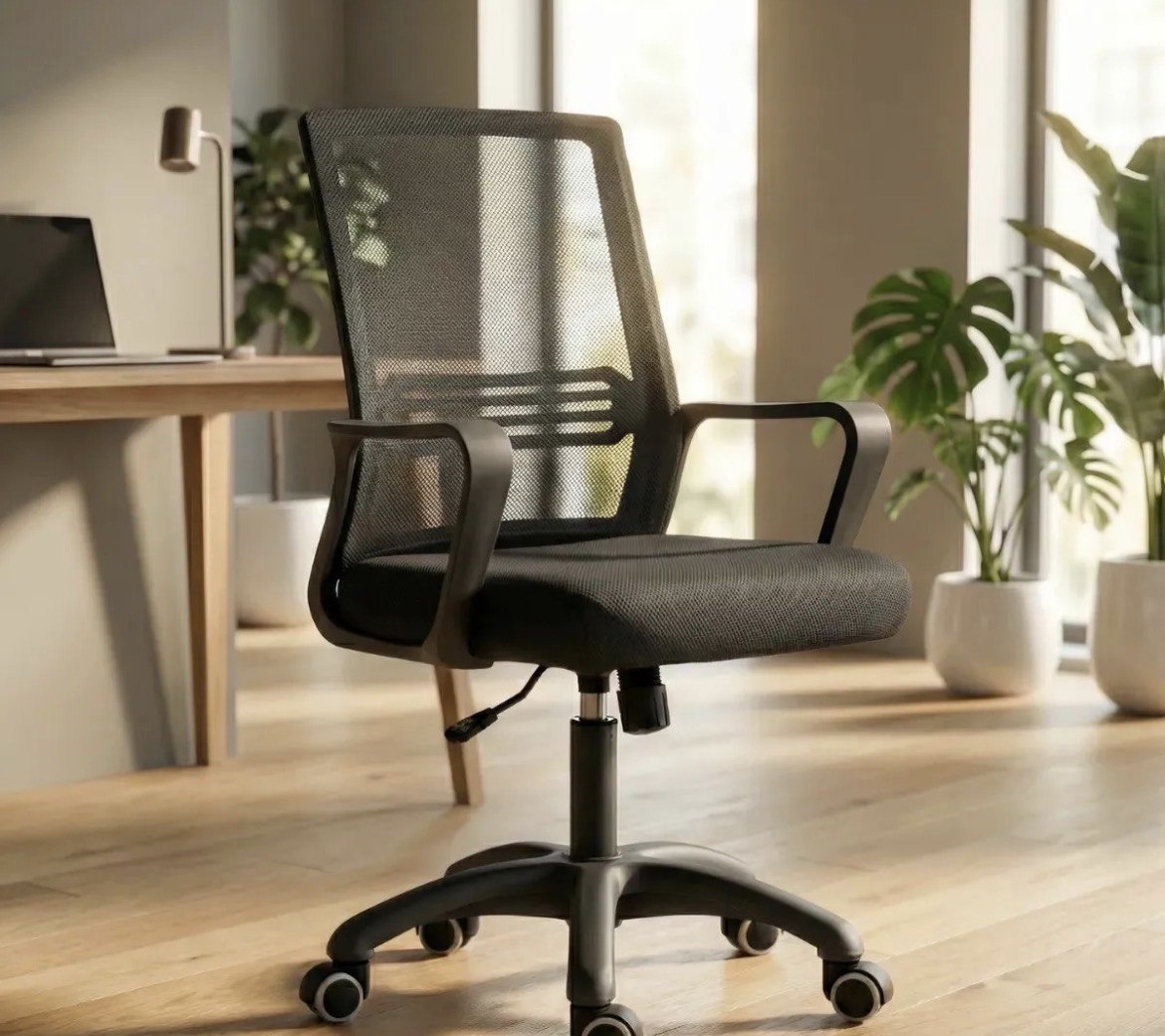 Cadeira Escritório Astrella Vega Ergonômica E Giratória Preto Malha