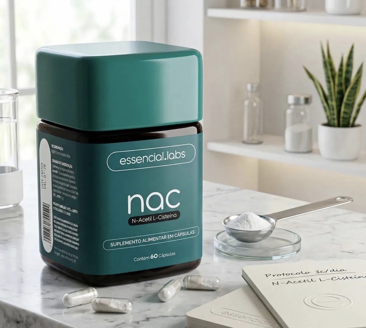 NAC 600mg - Fórmula Exclusiva com Máxima Concentração e Pureza - N-Acetil L-Cisteína - 60 Cápsulas