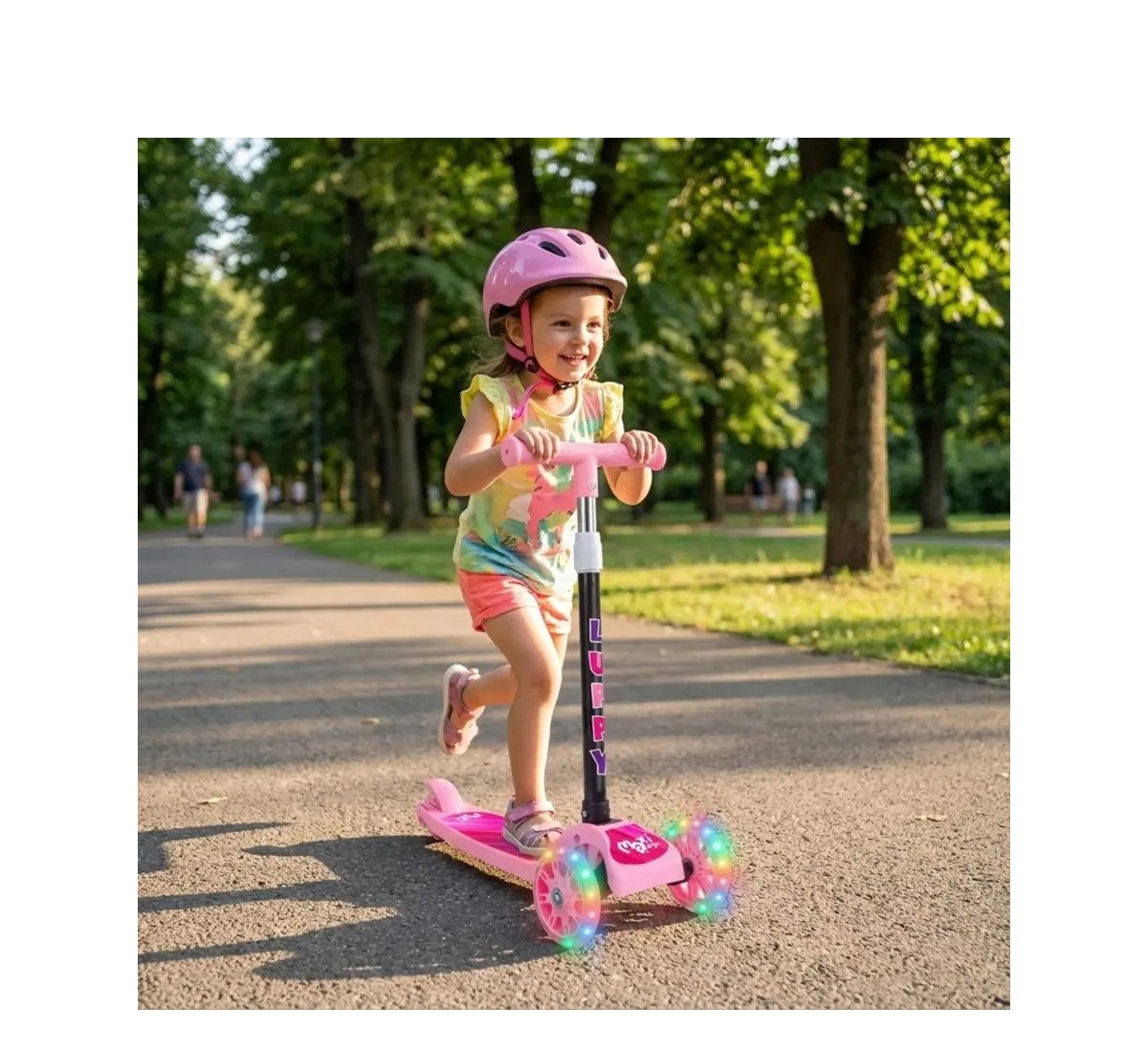 Patinete Infantil Luppy 3 Rodas Led Dobrável Rosa Maxi Toys