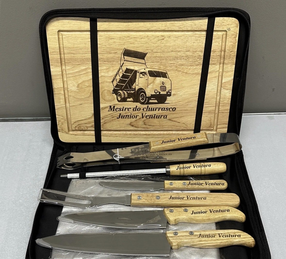 Kit Churrasco Personalizado Tábua Faca Garfo Nome Time Logo