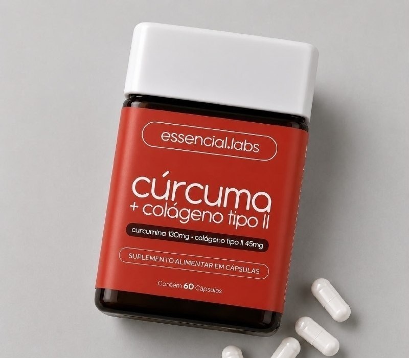 Cúrcuma 130mg  Colágeno Tipo II 45mg 60 Cápsulas Essencial Labs
