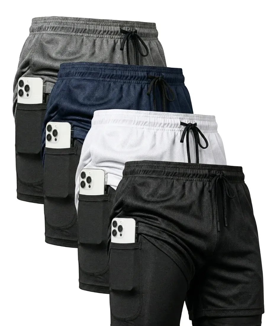 Kit 4 Shorts 2 Em 1 Duplo Dryfit Masculino Compressão Térmic