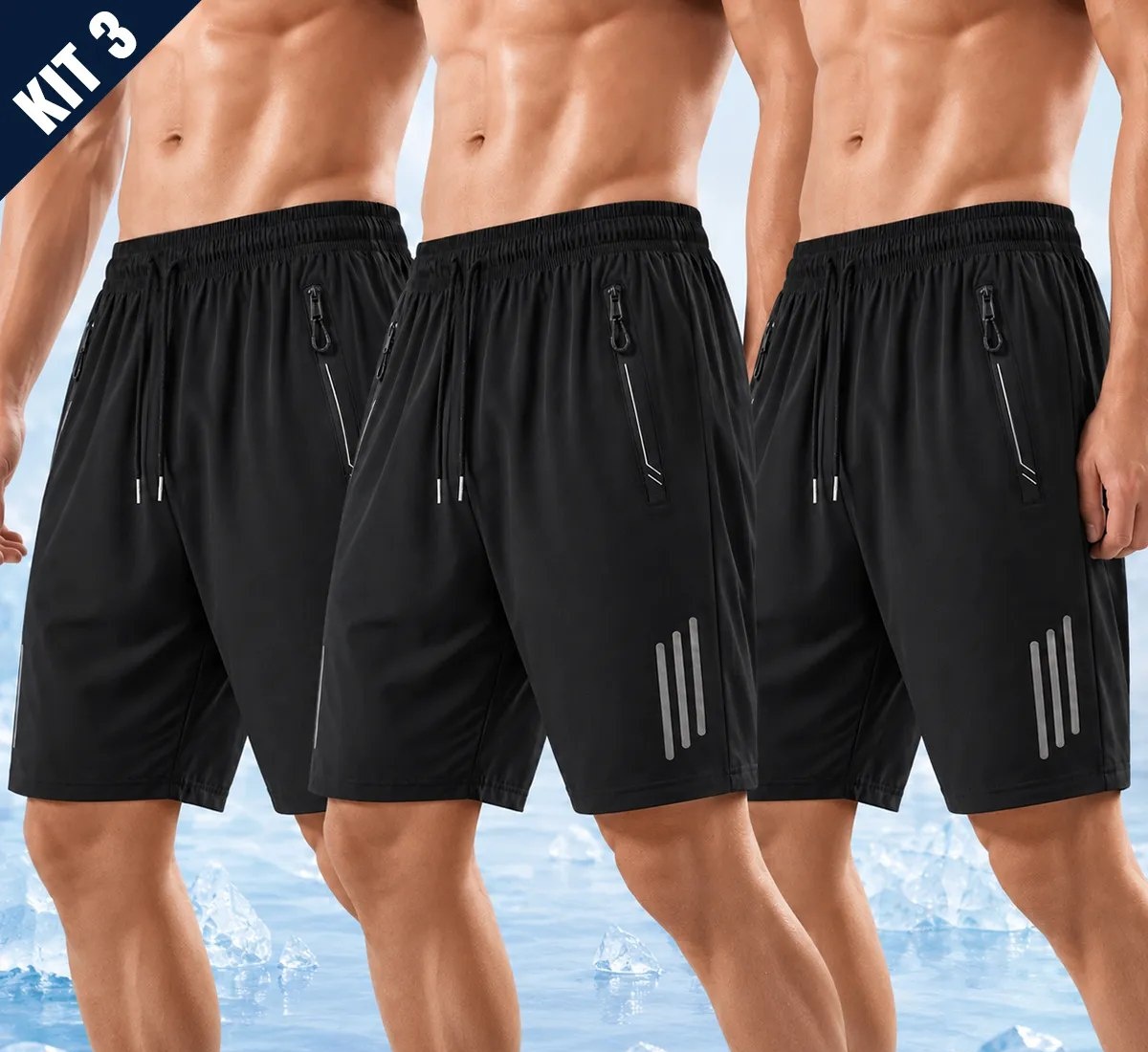 Kit 3 Bermuda Masculina Short Tactel Secagem Rápida Academia