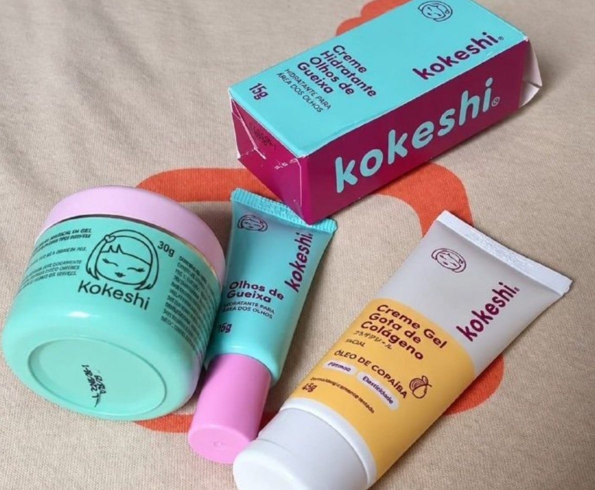 Kit Facial Kokeshi Creme Facial 30g, Creme Hidratante Olhos 15g e Creme Gel Colágeno 45g