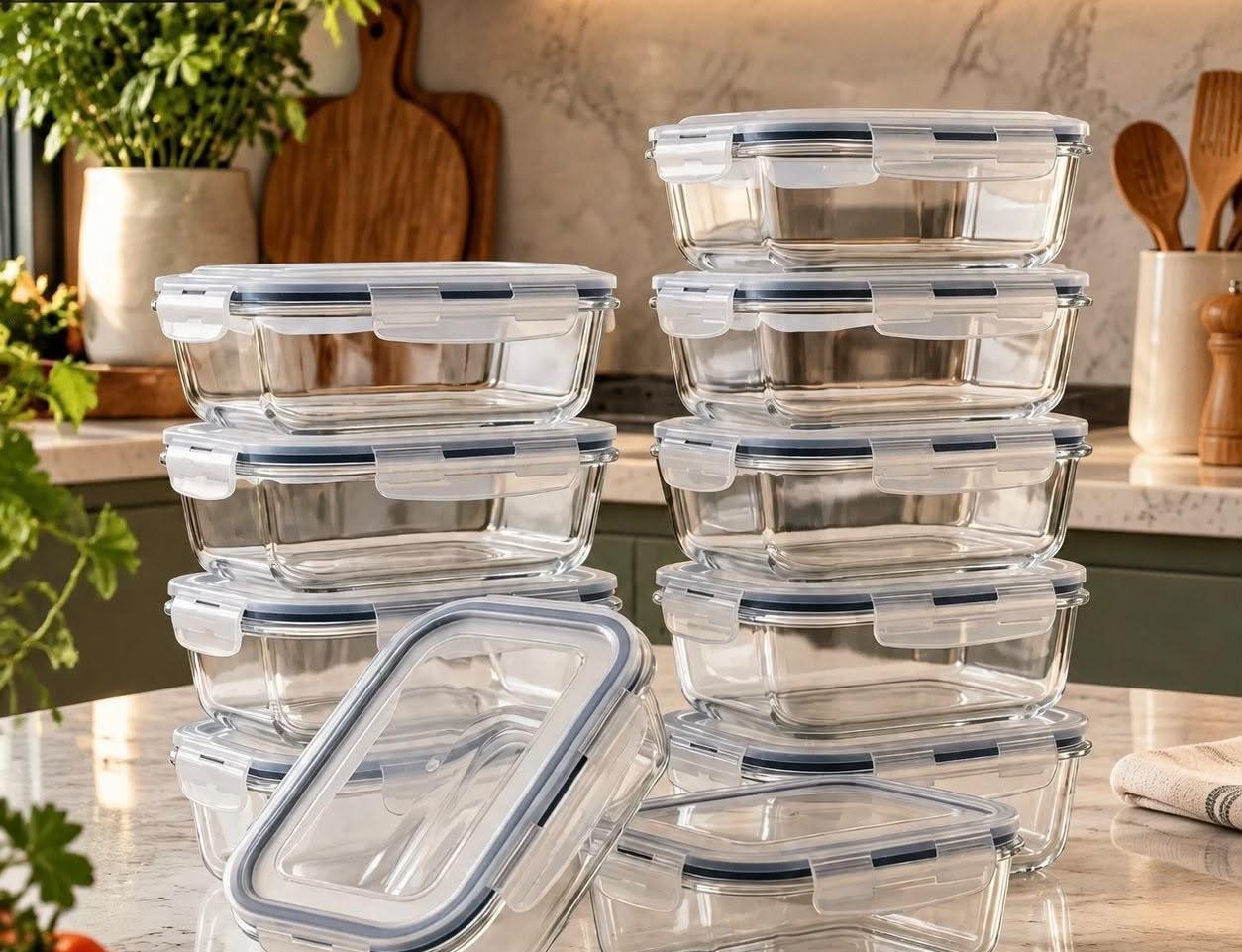 Kit com 10 Potes de Vidro Marmita Hermético 640ml