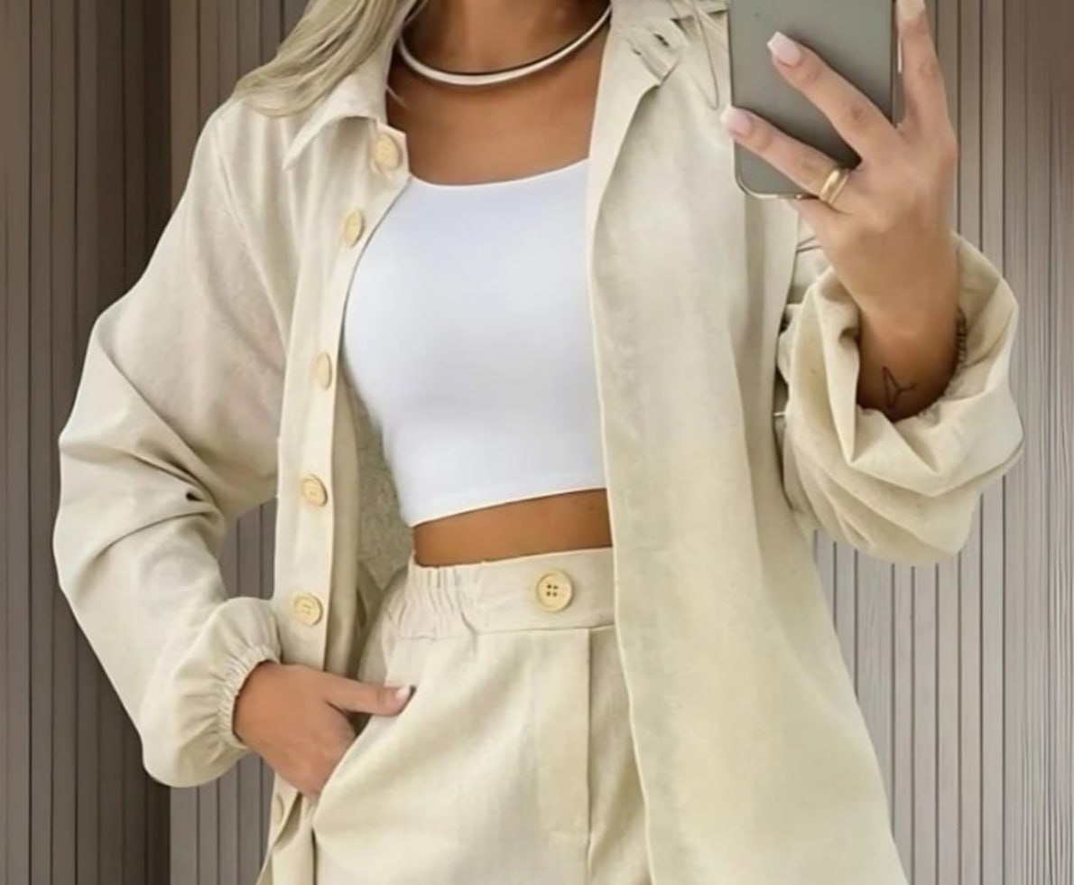 Conjunto Linho Feminino Camisa e Short várias cores