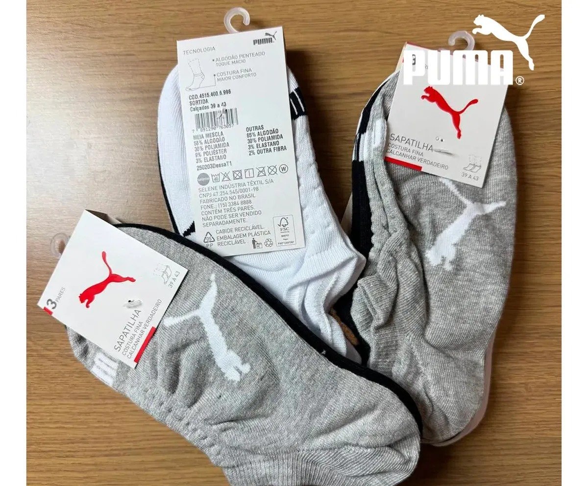 Kit 9 Pares Meias Puma Sapatilha Soquete Invisível Original