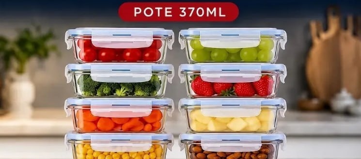 Kit 10 Potes Herméticos de Vidro 370ml