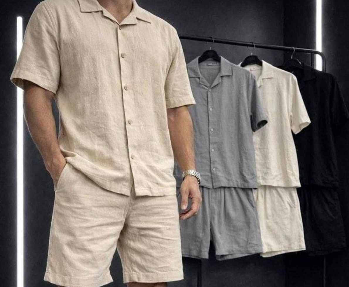 Conjunto Linho Camisa  Shorts com Bolso 4 Cores