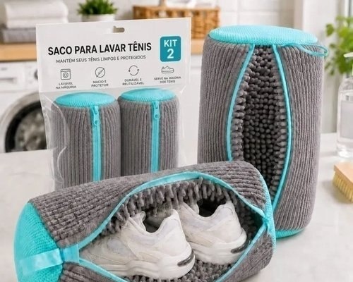Kit 2 Sacos Para Lavar Tênis E Sapatos Em Máquina De Lavar