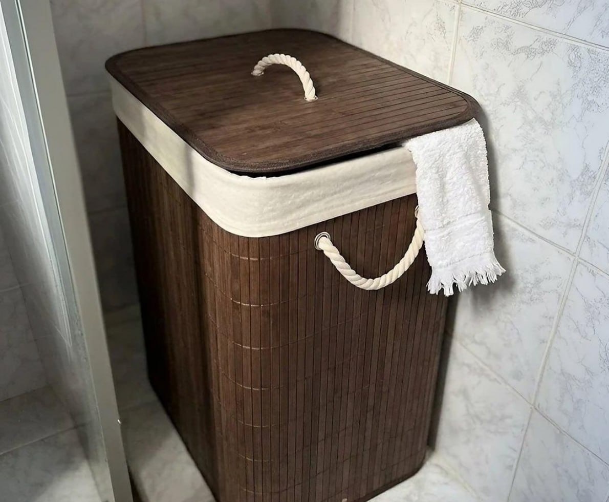 Cesto De Roupa Suja c Alças Em Bambu 50L