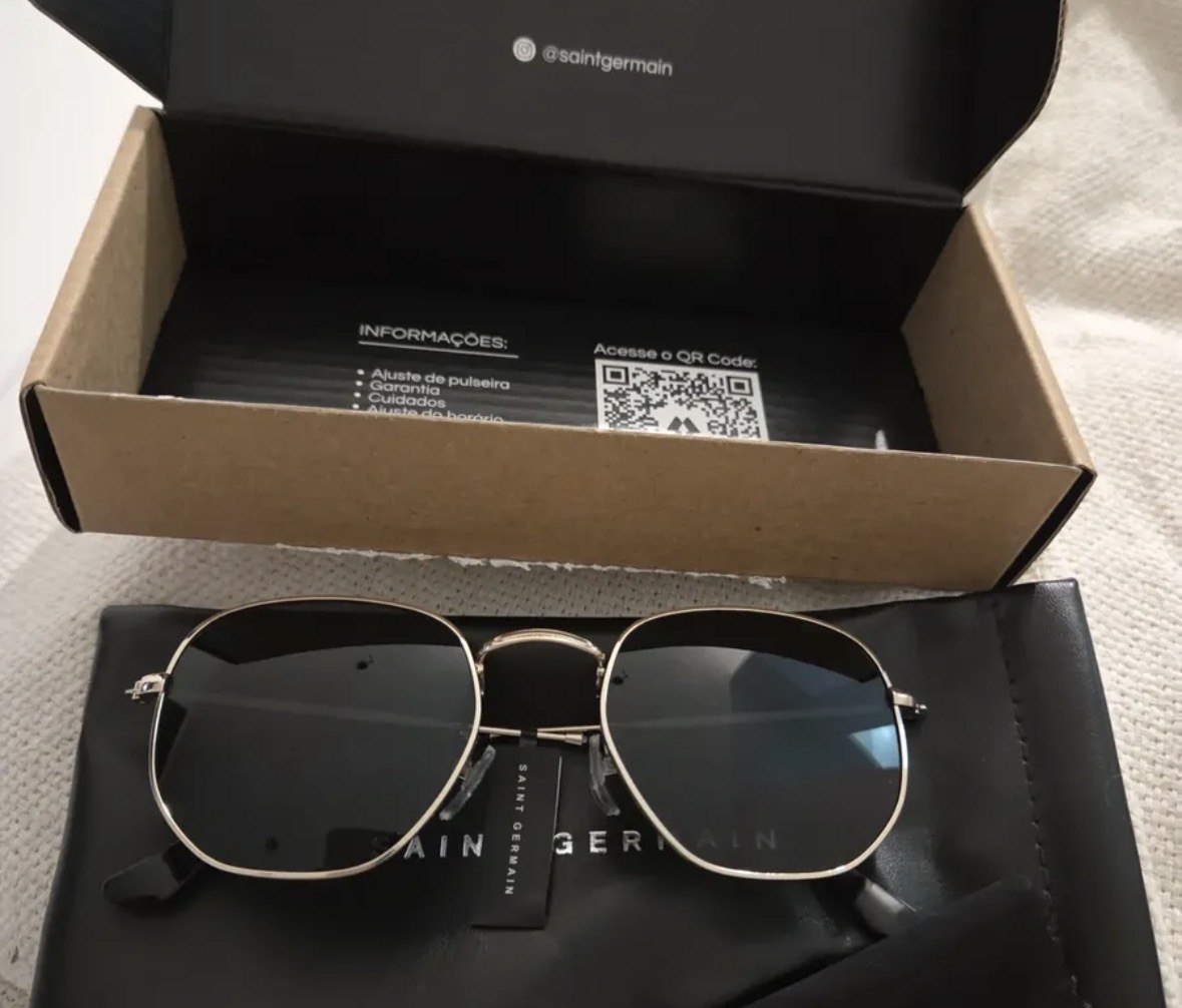 Óculos De Sol Saint Germain Dourado Harbor Aviador Uv400 Lente Preto Desenho Espelho