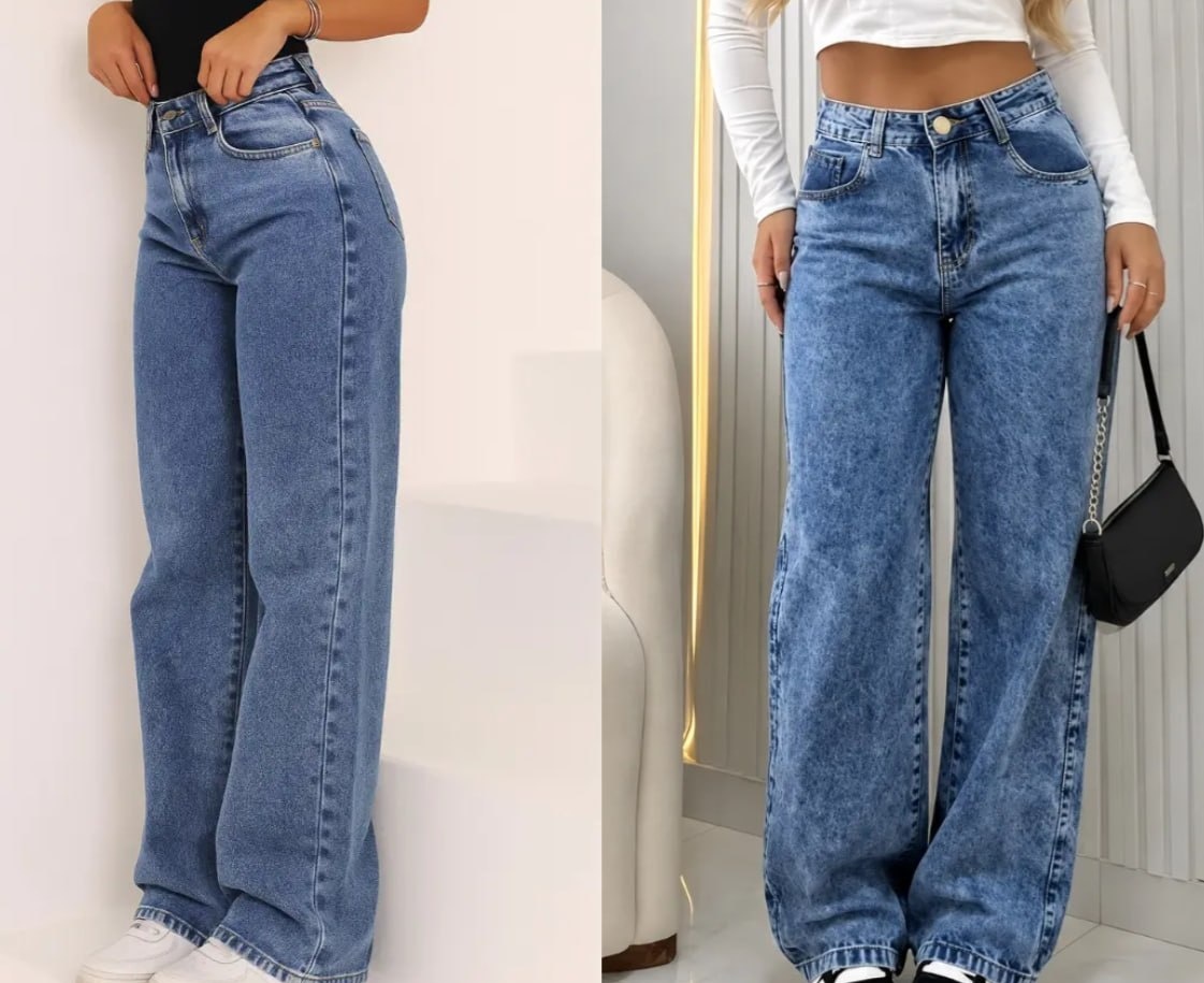 Calça Wide Leg Jeans Cintura Alta Pantalona 3 Cores