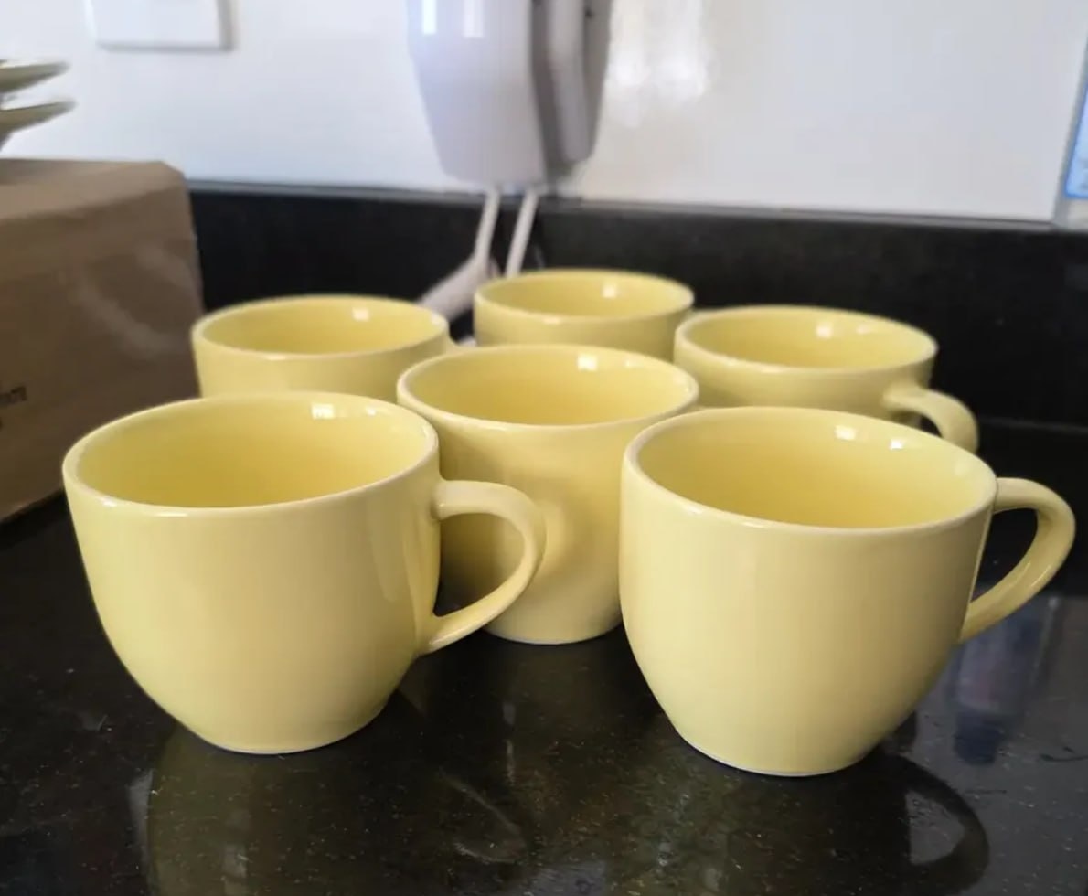 Jogo 6 Xicaras Porcelana 170ml - Amarelo