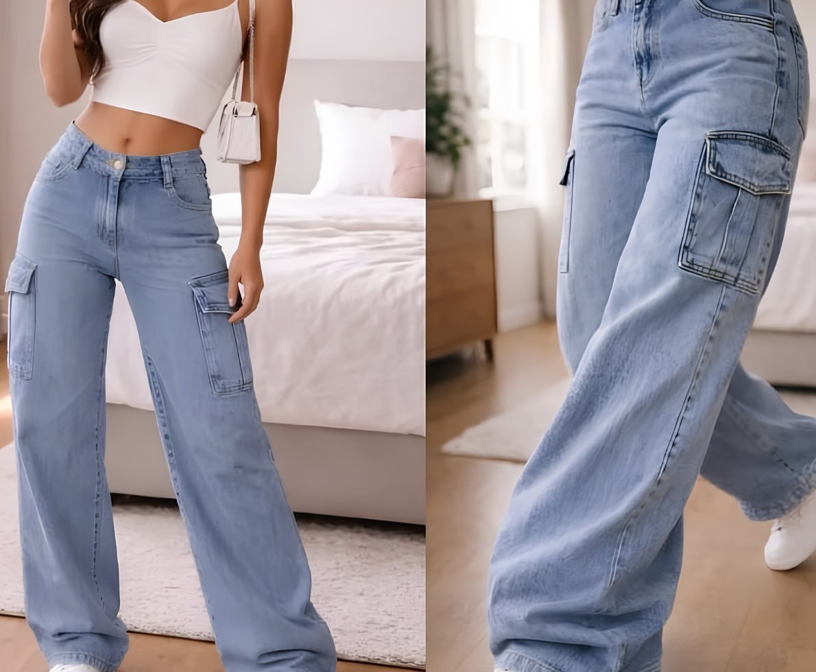 Calça Cargo Wide Leg Cintura Alta várias cores