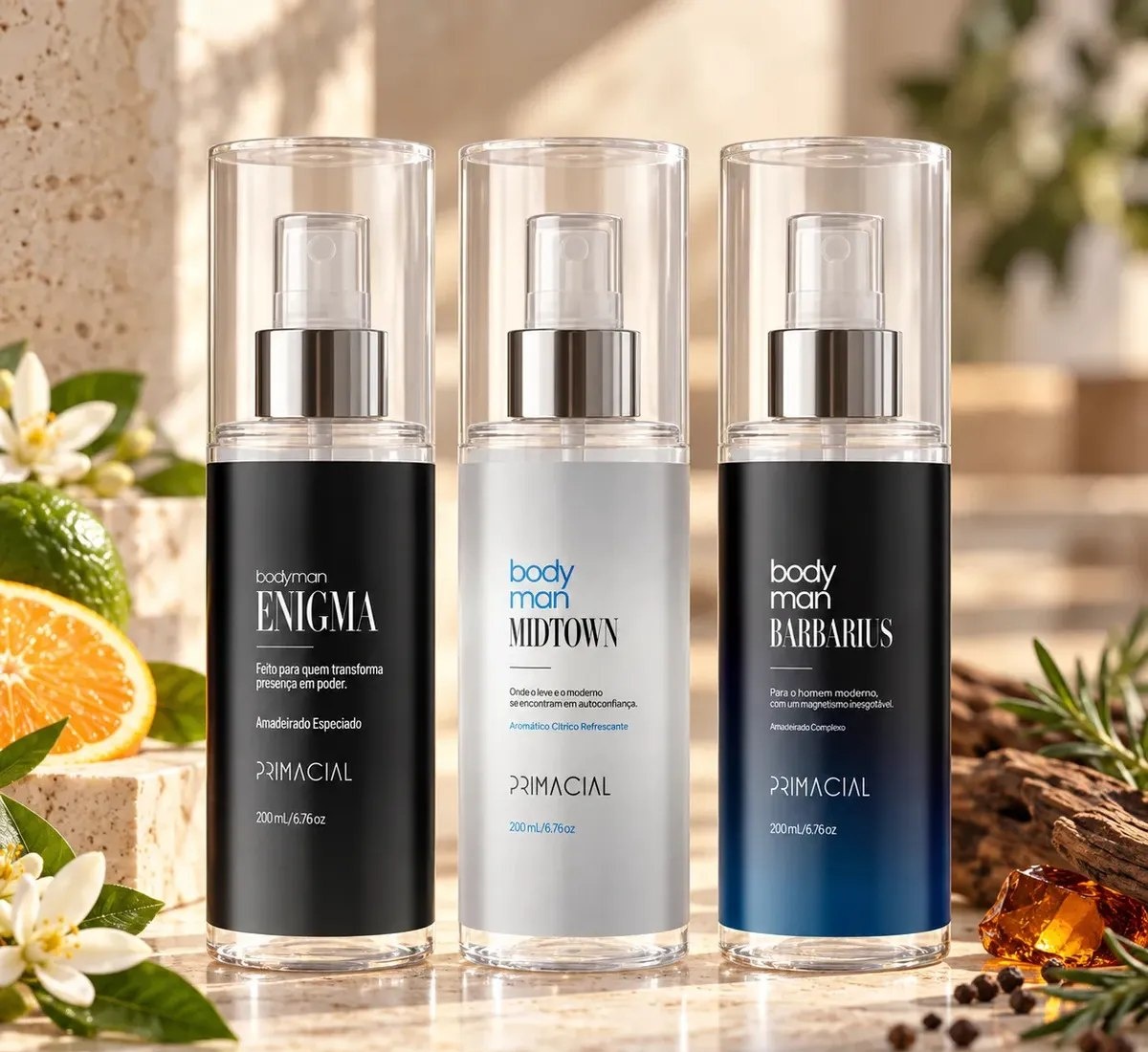 Kit Body Splash Masculino Barbarius  Enigma  Midtown 200ml