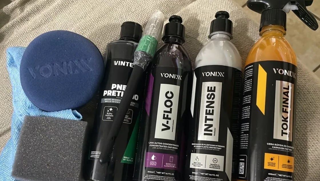 Kit Lavagem Vonixx Shampoo V-Floc, Cera Tok Final, Intense, Pneu Pretinho Vintex
