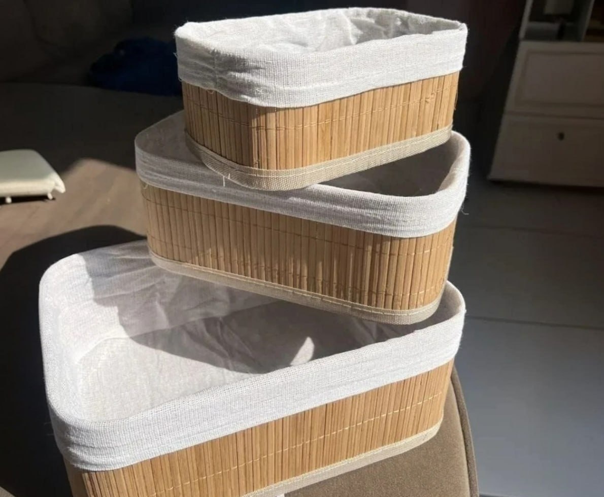 Kit 3 Cestos Organizadores De Bambu