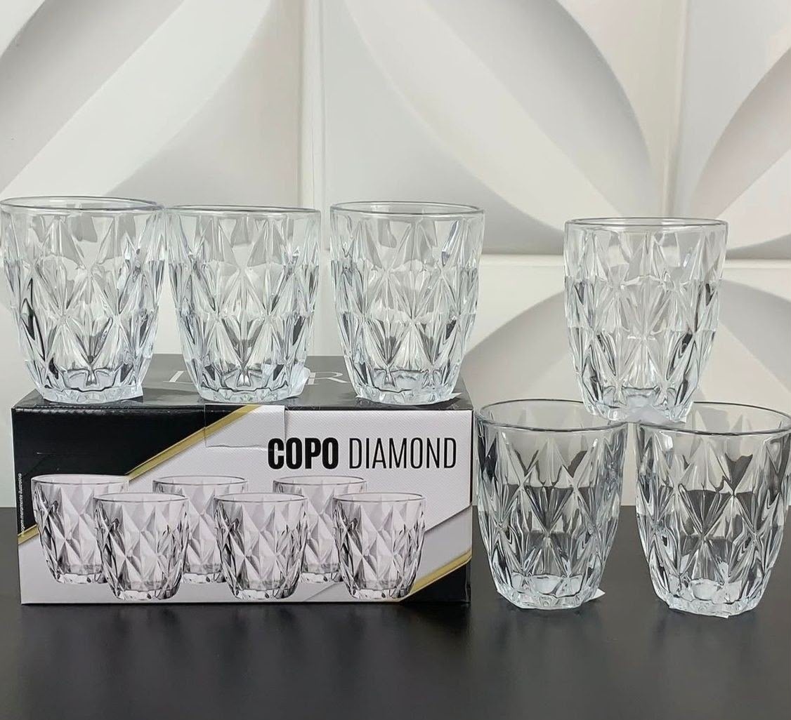 Jogo com 6 Copos Vidro Diamante 300ml