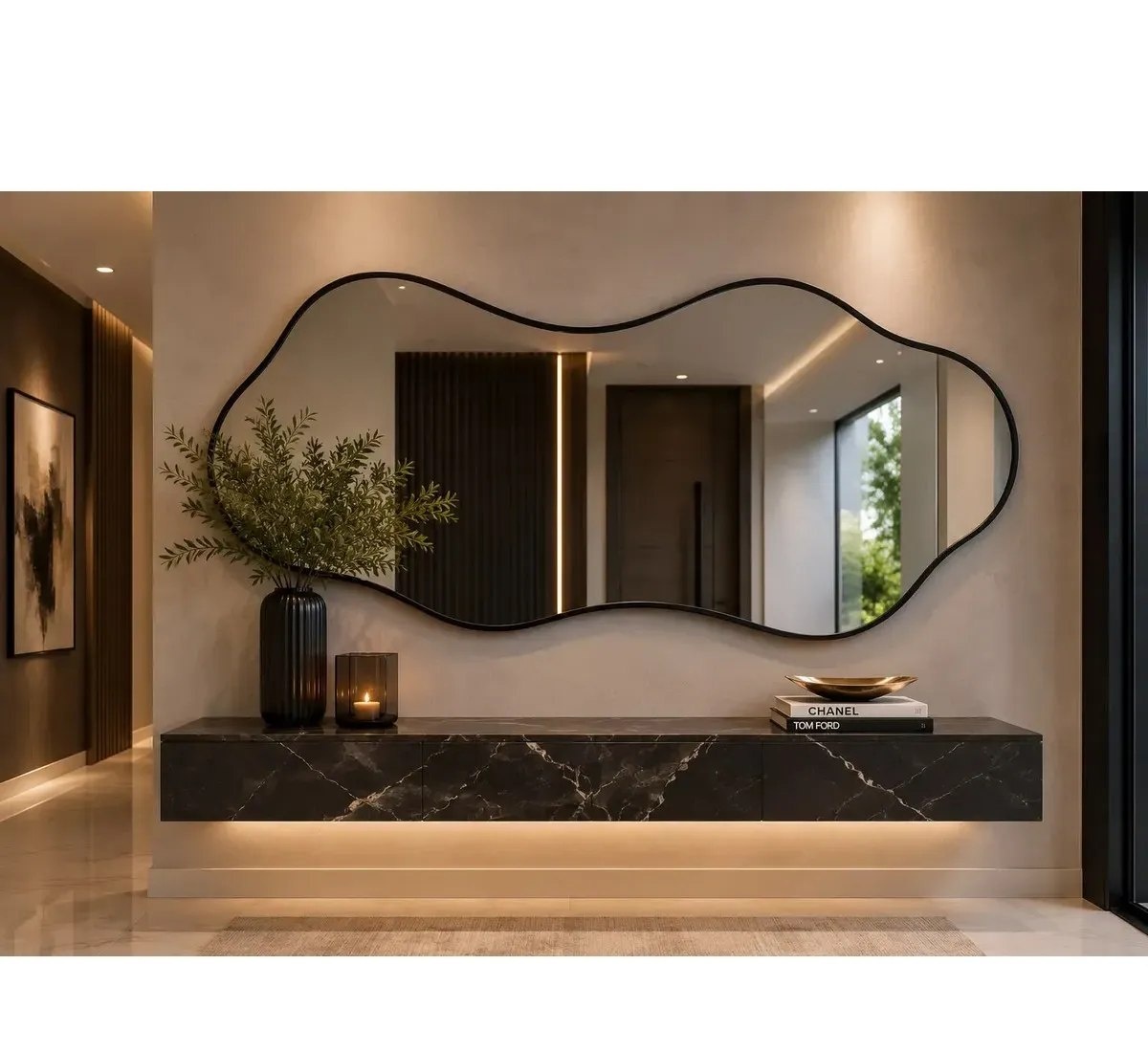 Espelho Orgânico Grande com Moldura Lapidado 100x50 Preto