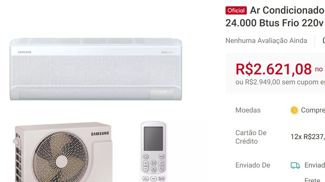 Ar Condicionado Split Hi Wall WindFree Ai Pro Samsung Inverter 24.000 Btus Frio 220v