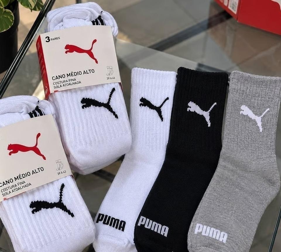 Kit 6 Pares Meias Puma Cano Médio Alto Atoalhada Original