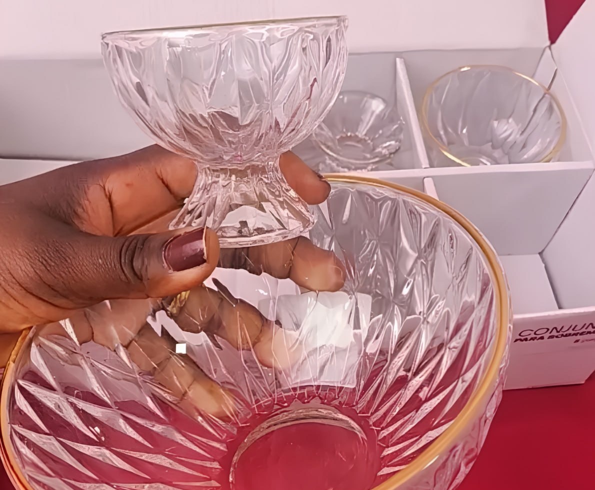 Conjunto 1 Bowl 1L e 4 Taças 120ml - Diamond Lyor