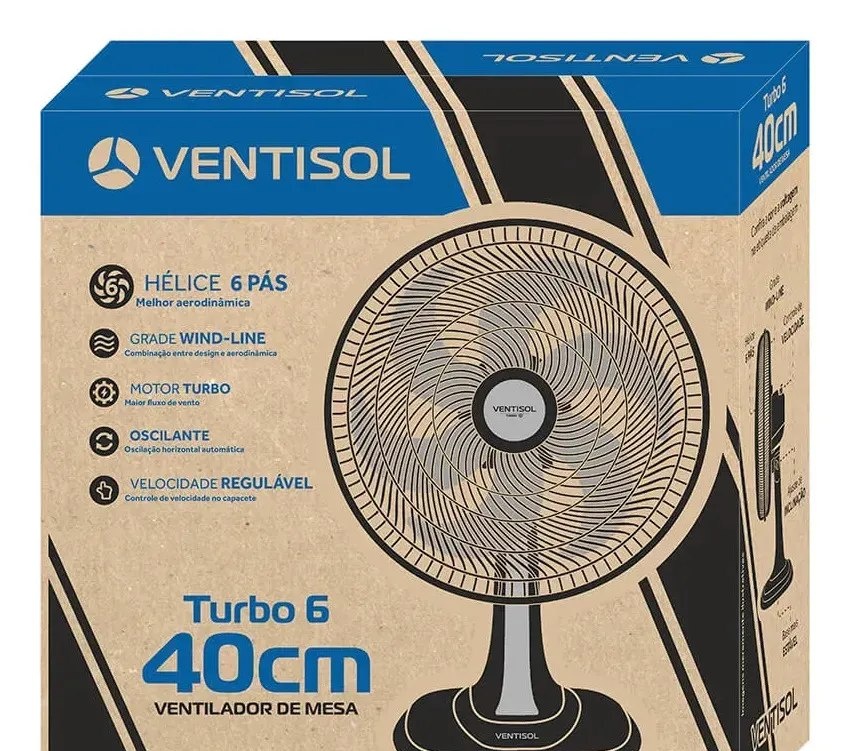 Ventilador de Mesa Ventisol Turbo 6 Pás 40 cm Preto