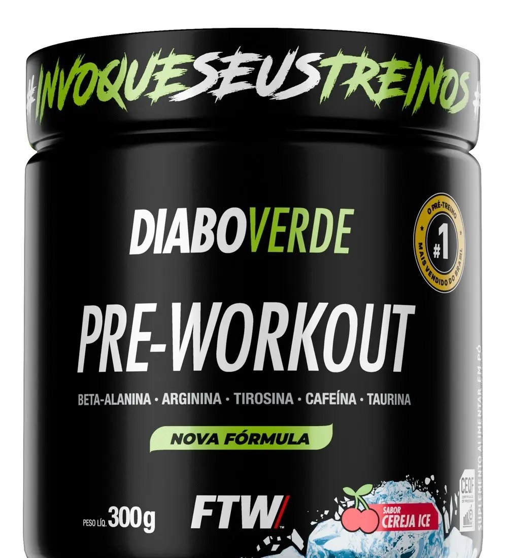 Pré-Treino Pre-Workout Diabo Verde Pote 300g Sabor Cereja Ice FTW